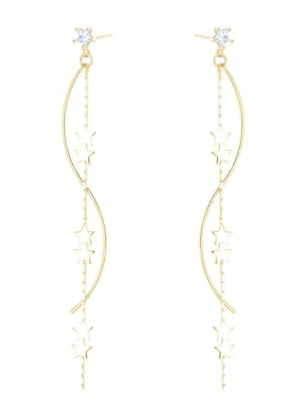 925 Sterling Silver Star Dangle Earrings Chain for Women Teen Girls Curve Wave
